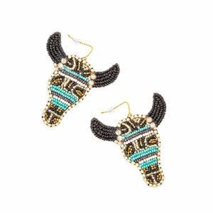 New Turquoise Black Gold Beaded boho western steer head earrings jewelry gift